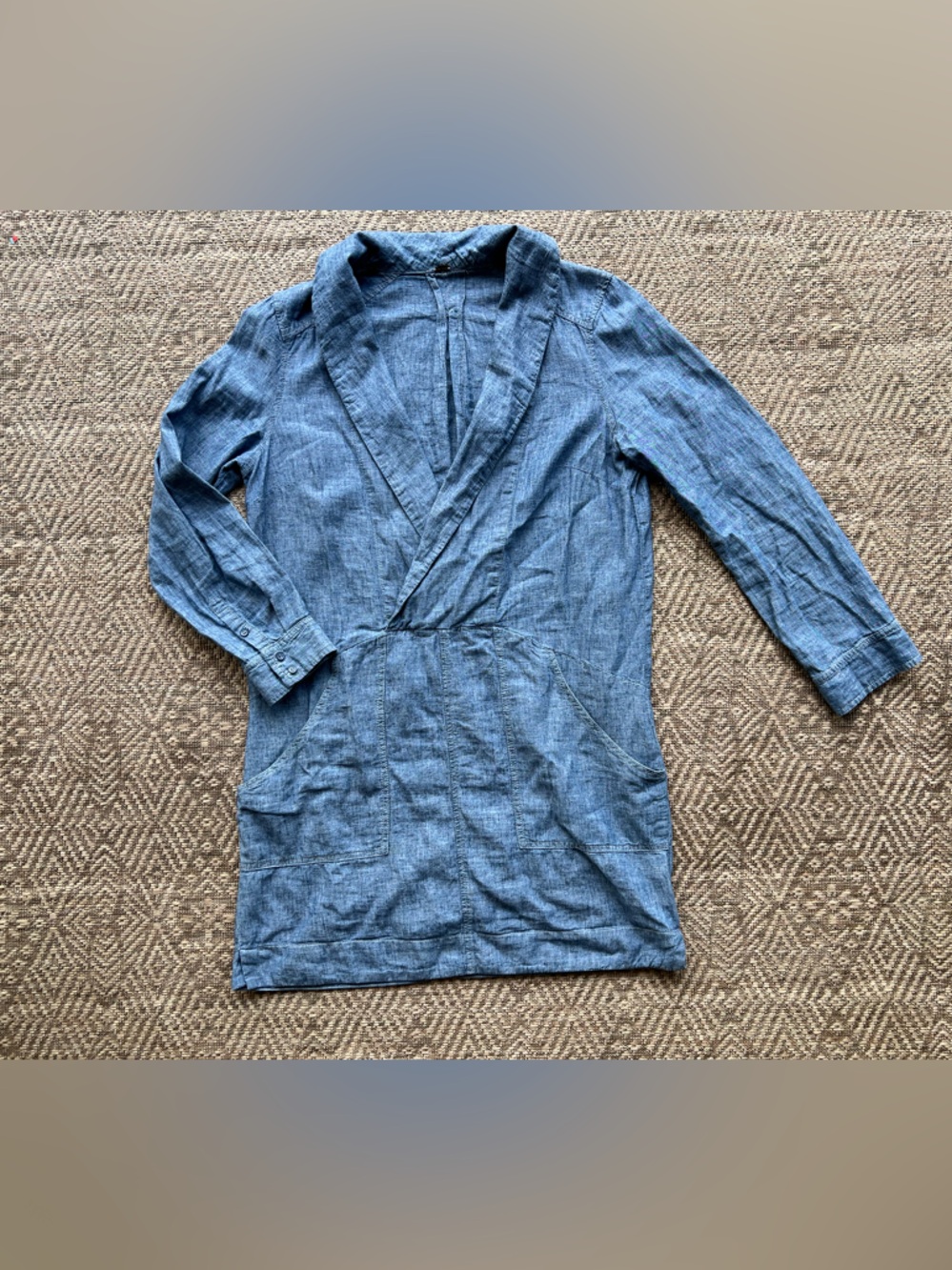 Free People Done Up in Denim Chambray Dress Womens M/L Blue Linen Boho - Picture 5 of 11